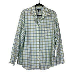 Lands End Womens Checkered Plaid Button Down Size 2X Coastal Nautical‎ Workwear